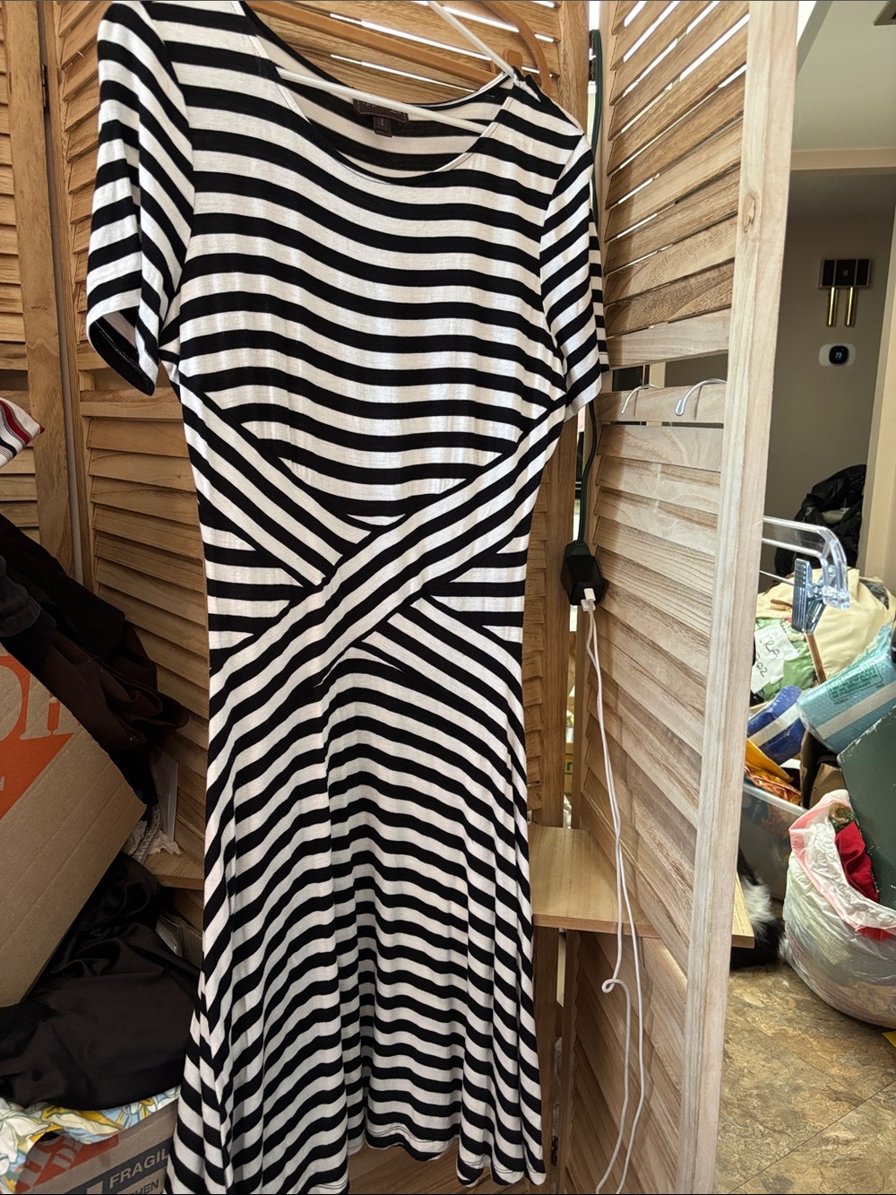 Trulli Black & White Striped Women’s Fit-and-Flare Dress Large